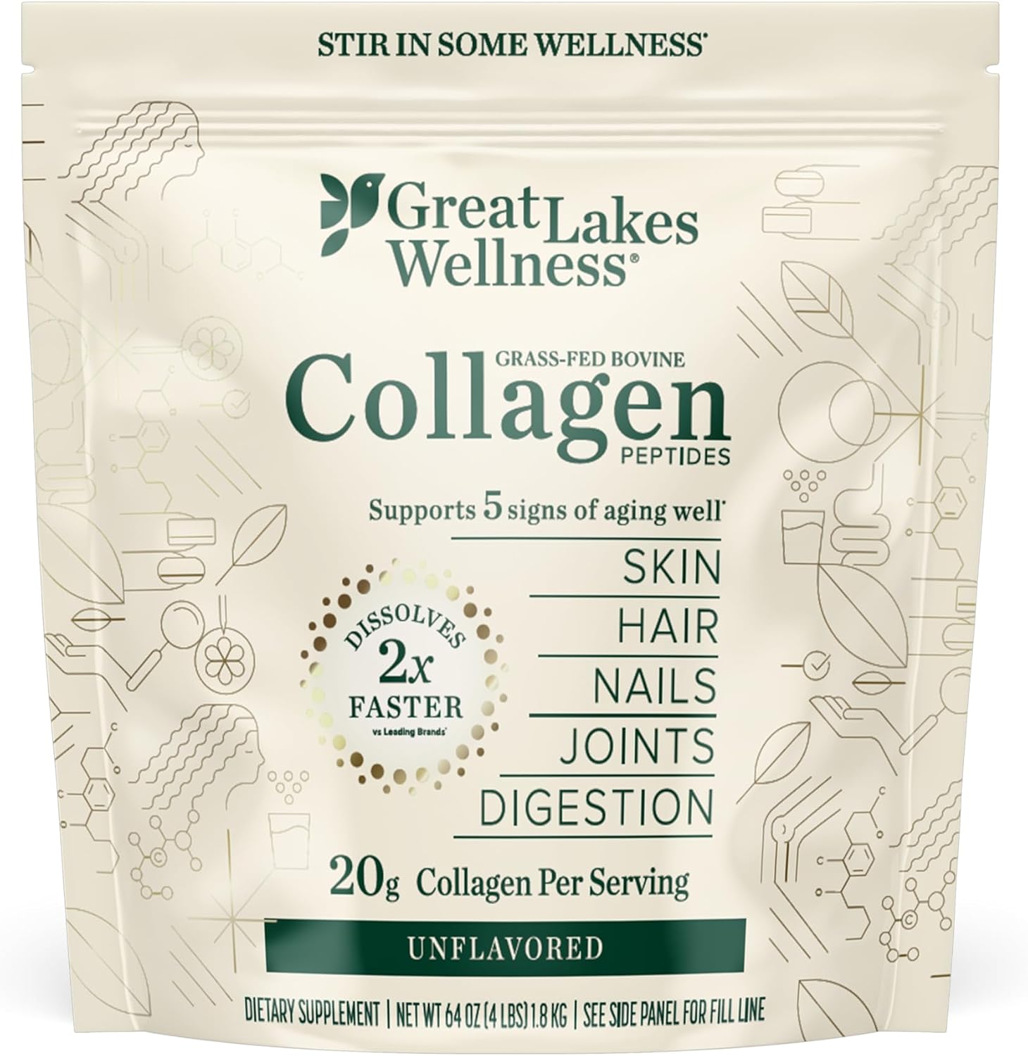 Great Lakes Wellness Collagen Peptides Powder, Unflavored, 64 oz