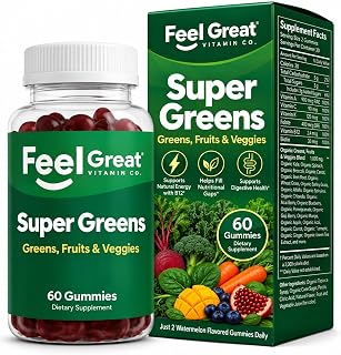 Feel Great Super Greens Gummies for Adults, Spirulina & Spinach Blend, 60ct