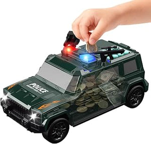 Car Piggy Bank for Kids, Electronic ATM Bank Toy with Password Code Lock and Auto Bill & Coin, Money Savings Box Mini ATM Coin Bank for Boys & Girls Ages 3+, Green