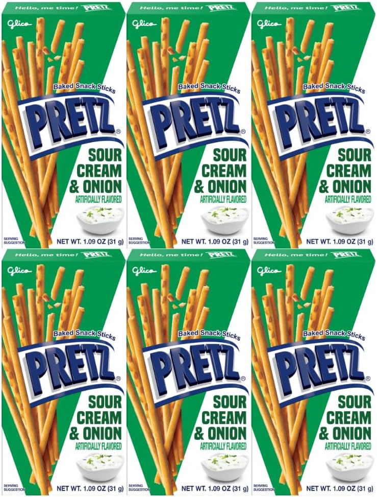 Baked Snack Sticks Sour Cream & Onion 1.09 oz, 6 Pack – Crispy, Savory, Low-Fat -Style Pretzel Snack Sticks Perfect for Lunchboxes, On-the-Go, or Snack Time