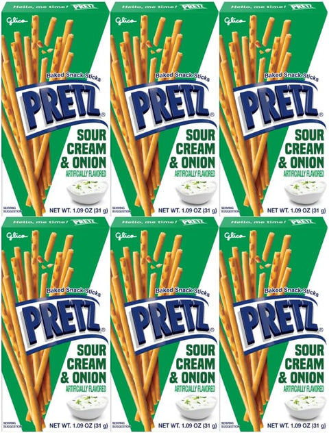Baked Snack Sticks Sour Cream & Onion 1.09 oz, 6 Pack – Crispy, Savory, Low-Fat -Style Pretzel Snack Sticks Perfect for Lunchboxes, On-the-Go, or Snack Time