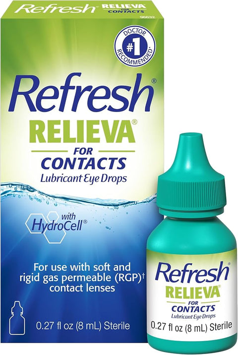 Refresh RELIEVA FOR CONTACTS Lubricant Eye Drops Artificial Tears Contact Lens Rewetter, 0.27 fl oz (8 mL) - Personal Care