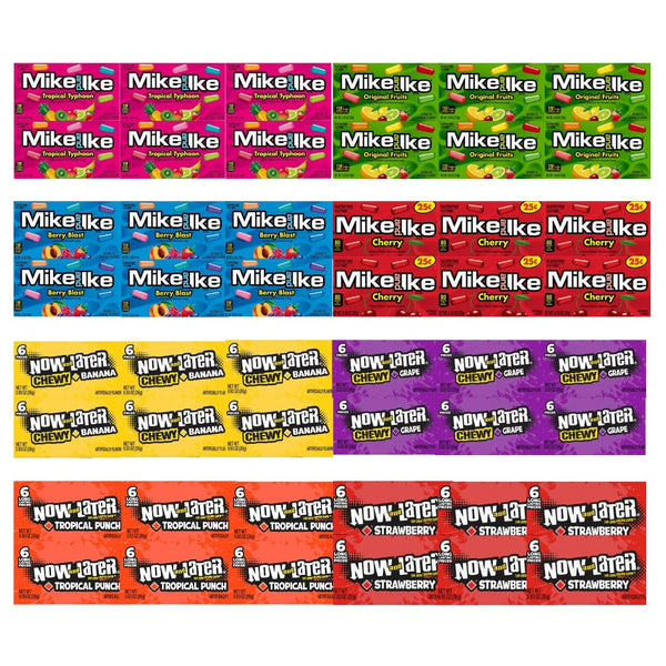 Generic Candy Assortment, Mike and Ike & Now and Later - 6 Tropical Typhoon, 6 Original Fruit, 6 Berry Blast, 6 Cherry, 6 Banana, 6 Grape, 6 Tropical Punch, 6 Strawberry - 48 Pack