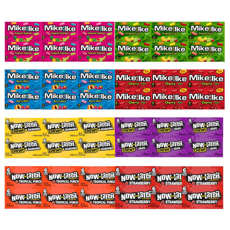 Generic Candy Assortment, Mike and Ike & Now and Later - 6 Tropical Typhoon, 6 Original Fruit, 6 Berry Blast, 6 Cherry, 6 Banana, 6 Grape, 6 Tropical Punch, 6 Strawberry - 48 Pack