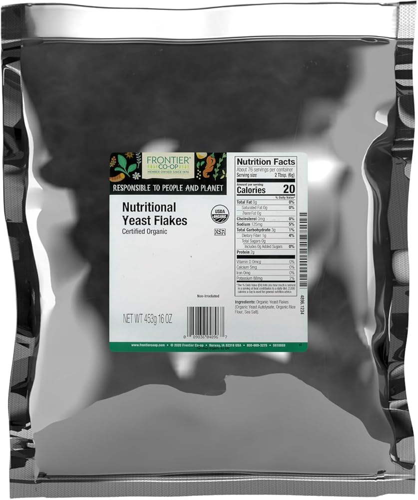 Frontier Co-op Organic Nutritional Yeast Flakes, 16 Oz, Bulk Bag - Essential B Vitamins, Non-Irradiated, Kosher Yeast - Parmesan Cheese Substitute