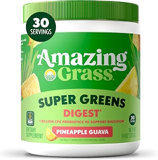 Amazing Grass Super Greens Powder Digest Pineapple Guava, 30 Servings
