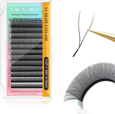 NAGARAKU YY Lash Extensions 0.07 L 8-12mm Mix 4D Premade Fans Matte Black