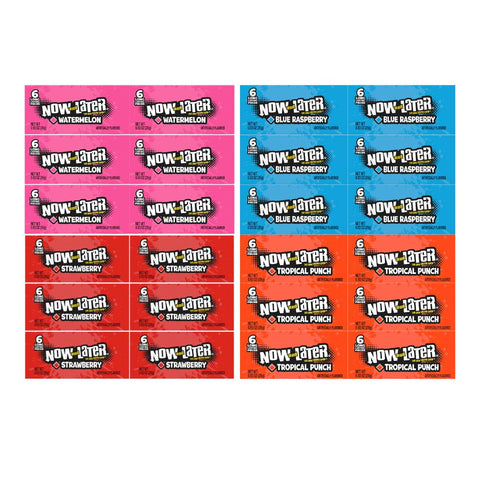 Generic Now and Later Taffy Candy, 6 Blue Raspberry, 6 Tropical, 6 Watermelon, 6 Strawberry, Candy for All Occasions - 0.93 Ounce, 24 Pack