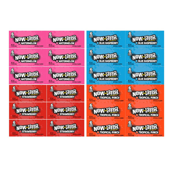 Generic Now and Later Taffy Candy, 6 Blue Raspberry, 6 Tropical, 6 Watermelon, 6 Strawberry, Candy for All Occasions - 0.93 Ounce, 24 Pack