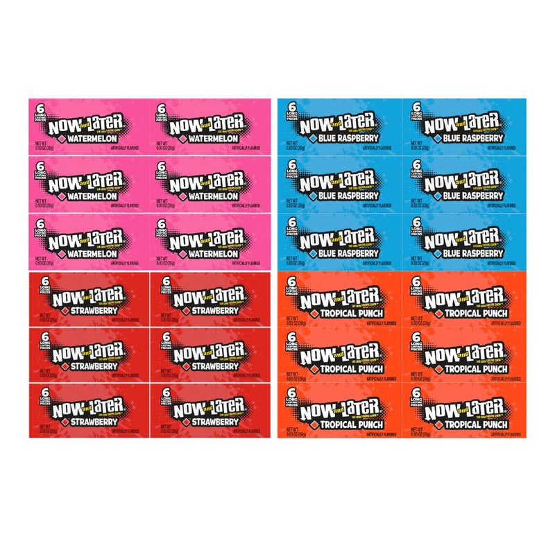 Generic Now and Later Taffy Candy, 6 Blue Raspberry, 6 Tropical, 6 Watermelon, 6 Strawberry, Candy for All Occasions - 0.93 Ounce, 24 Pack