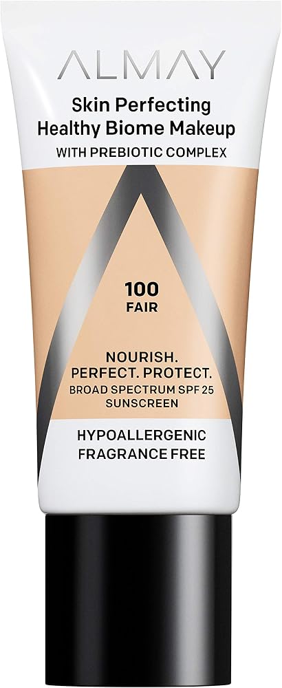 Almay Skin Perfecting Healthy Biome Foundation Makeup, 100 Fair, 1 fl oz