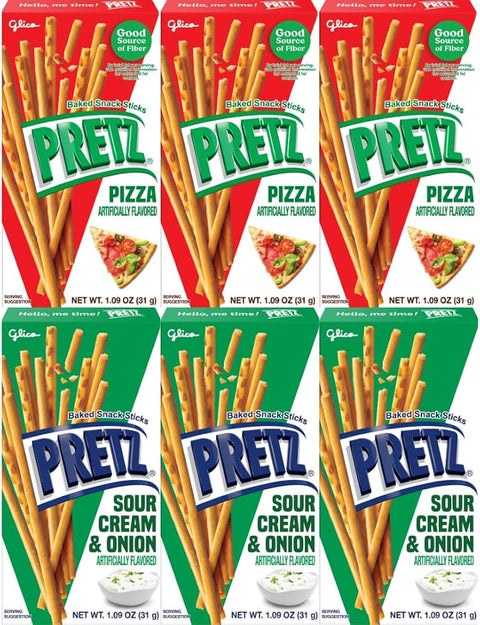 Baked Snack Sticks Variety Pack 6 Pack, 1.09 oz Each, Crunchy and Flavorful Pizza & Sour Cream Onion Snacks for Kids and Adults, Perfect Party, Lunchbox, or On-the-Go Snack
