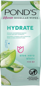 POND’S Micellar Makeup Remover Wipes, Removes Waterproof Mascara, with Aloe Vera & Vitamin B3, Alcohol-Free Facial Cleansing Wipes for Dry Skin, 25 Count