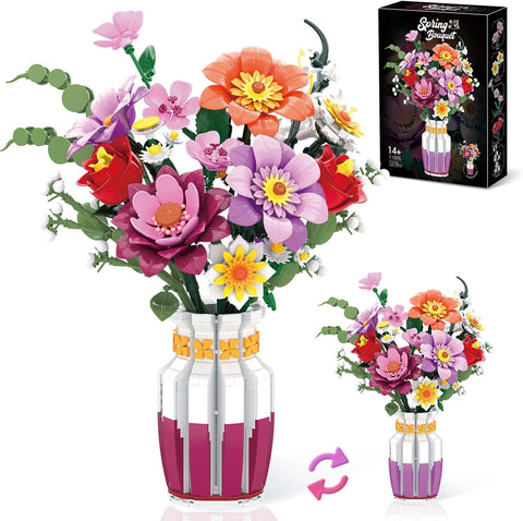 Mavo brix Flowers Bouquet Building Set with 2 in 1 Vase, 16 Flowers