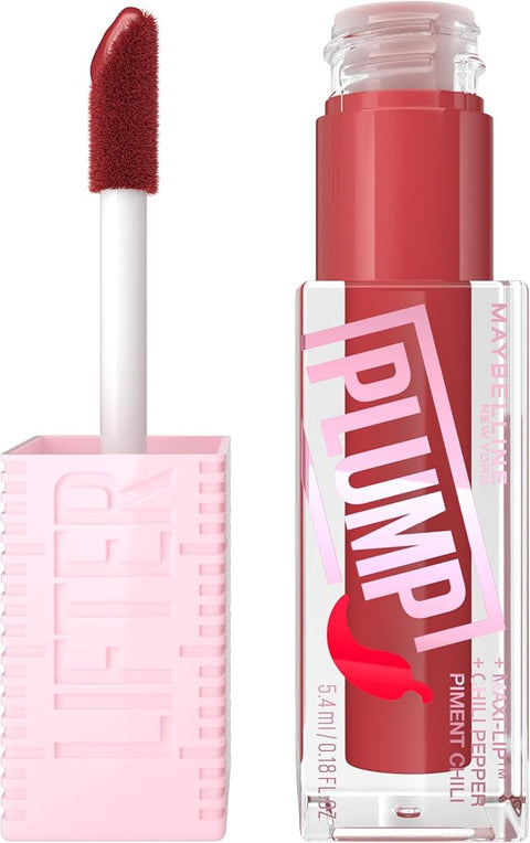 MAYBELLINE Lifter Gloss Lifter Plump, Plumping Lip Gloss with Chili Pepper and 5% Maxi-Lip, Hot Chili, Terracotta Red Cream, 1 Count