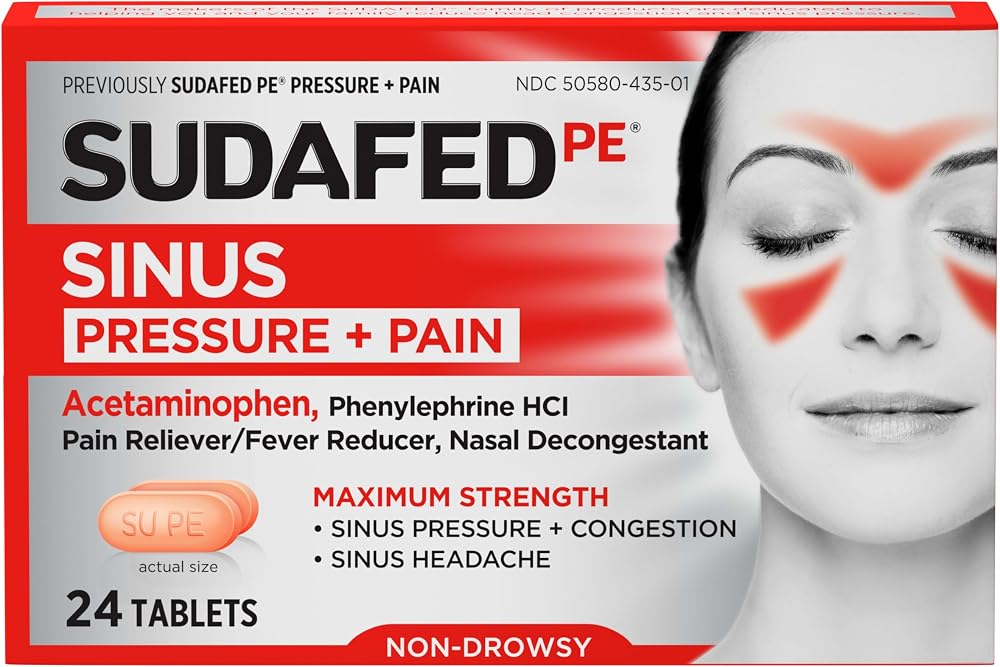Sudafed PE Sinus Pressure + Pain Relief Tablets, Non-Drowsy, 24 Ct - Personal Care