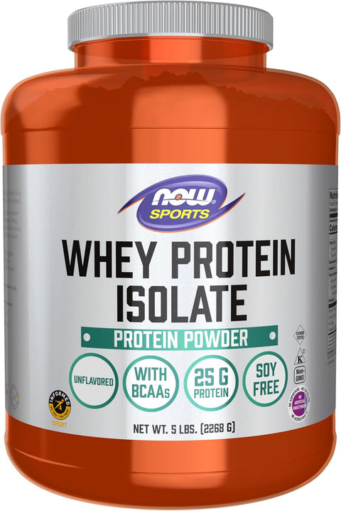 Now Sports, Whey Protein Isolate 24 g with BCAAs, Unflavored Powder, 5 lbs