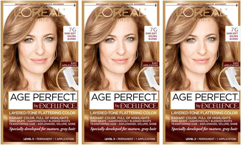 L'Oréal Paris Age Perfect Permanent Hair Color, 7G Dark Natural Golden Blonde (Pack of 3)