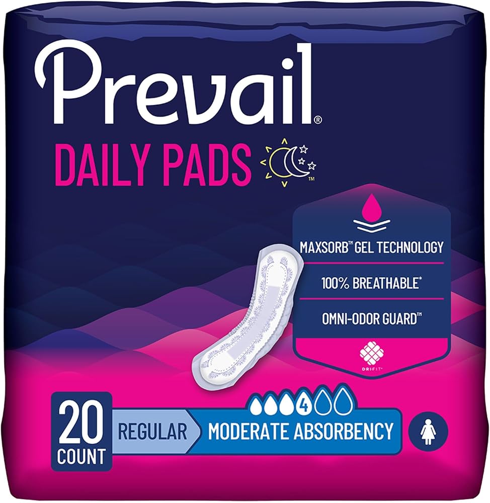 Prevail Daily Pads for Bladder Leaks, Moderate Absorbency, 10.6 in, 20 ct