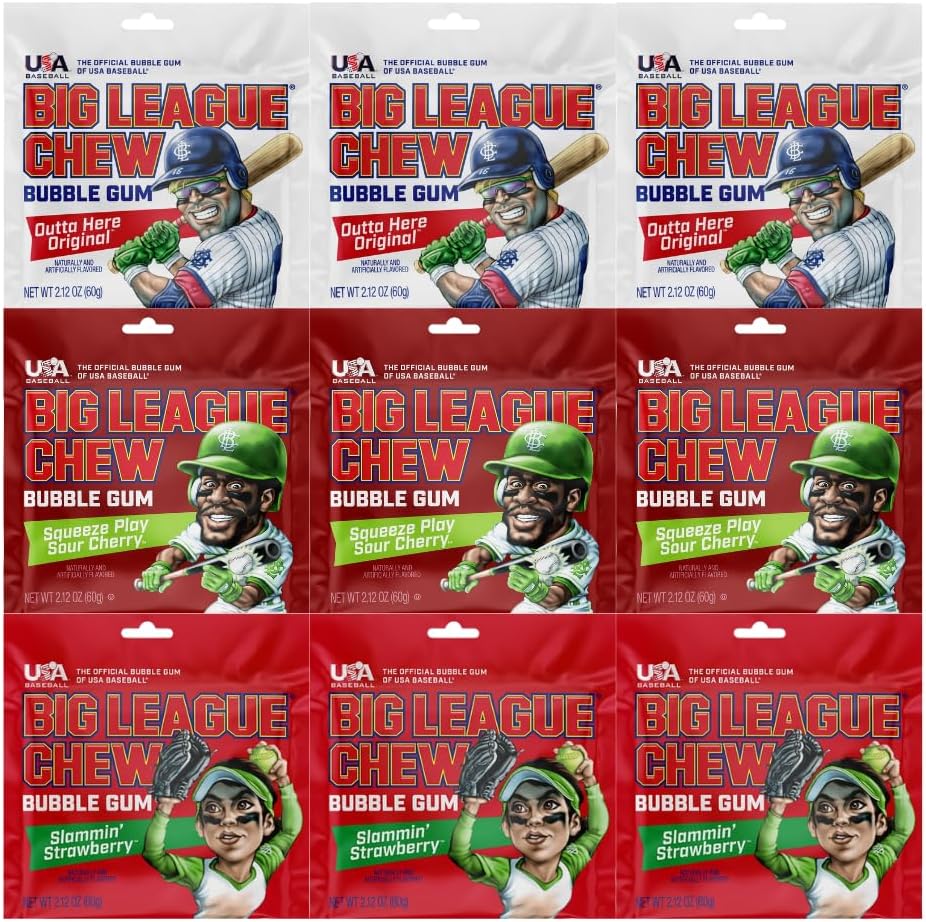Variety Pack Big League Chew Bubble Gum, Shredded Chewing Gum, Soft Bubble Gum, 9 Pack (2.12 oz each) – Assorted Flavor Bundle for Kids & Adults, Party Candy, Nostalgic Gum