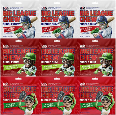 Variety Pack Big League Chew Bubble Gum, Shredded Chewing Gum, Soft Bubble Gum, 9 Pack (2.12 oz each) – Assorted Flavor Bundle for Kids & Adults, Party Candy, Nostalgic Gum