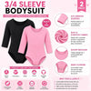 Moret Kids Girls Ballet Dance 2-Pack 3/4 Sleeve Leotard Set, Black and Pink Classic Scoop  - Image 2