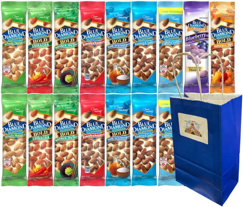 Variety Pack Diamond Almonds – 18 Count (1.5 oz Bags), 9 Flavors – Roasted, Spicy, Fruity & Savory Nuts in Giftable Blue Bag – Healthy On-the-Go Snack, Keto-Friendly, High Protein