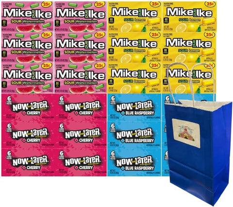 Generic Candy Assortment - Mike and Ike & Now and Later - Sour Watermelon, Sour Lemon, Cherry, Blue Raspberry, 6 Each Flavor, 24 Pack - Perfect for Parties and Snacks