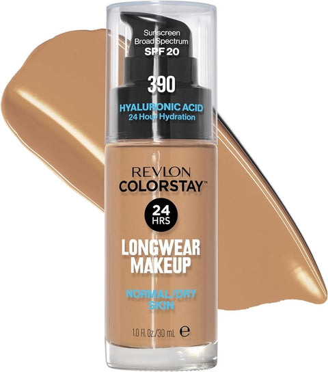 Revlon Colorstay Longwear Makeup Normal/Dry, 390 Rich Maple, 1 fl oz | Longwear foundation for normal & dry skin with SPF 20. Medium-full coverage, natural finish. Up to 24hr wear. - Face Makeup - Beauty