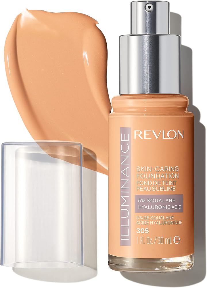 Revlon Illuminance Skin-Caring Liquid Foundation, Hyaluronic Acid, Hydrating and Nourishing Formula with Medium Coverage, 305 Medium Sand, 1 fl oz