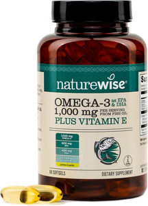 NatureWise Omega 3 Fish Oil 1000mg with Vitamin E, EPA & DHA, 60 Softgels