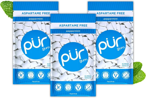Pur Gum, Peppermint, Xylitol Gum, No Artificial flavour, 165 Count (3x55) - Personal Care