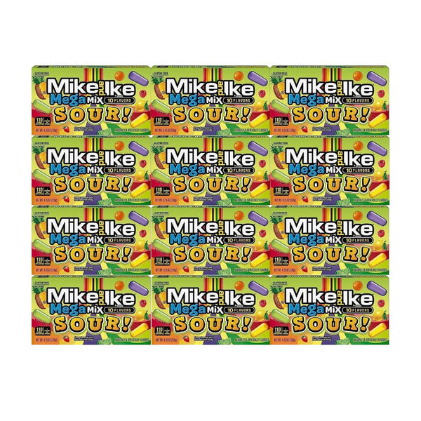 Chewy Candy Mike & Ike Mega Mix Sour 4.25 Oz Theater Box 12 Pack, Fruity And Sour Candy, Flavorful Snacks For Movies, Parties, And Anytime Cravings