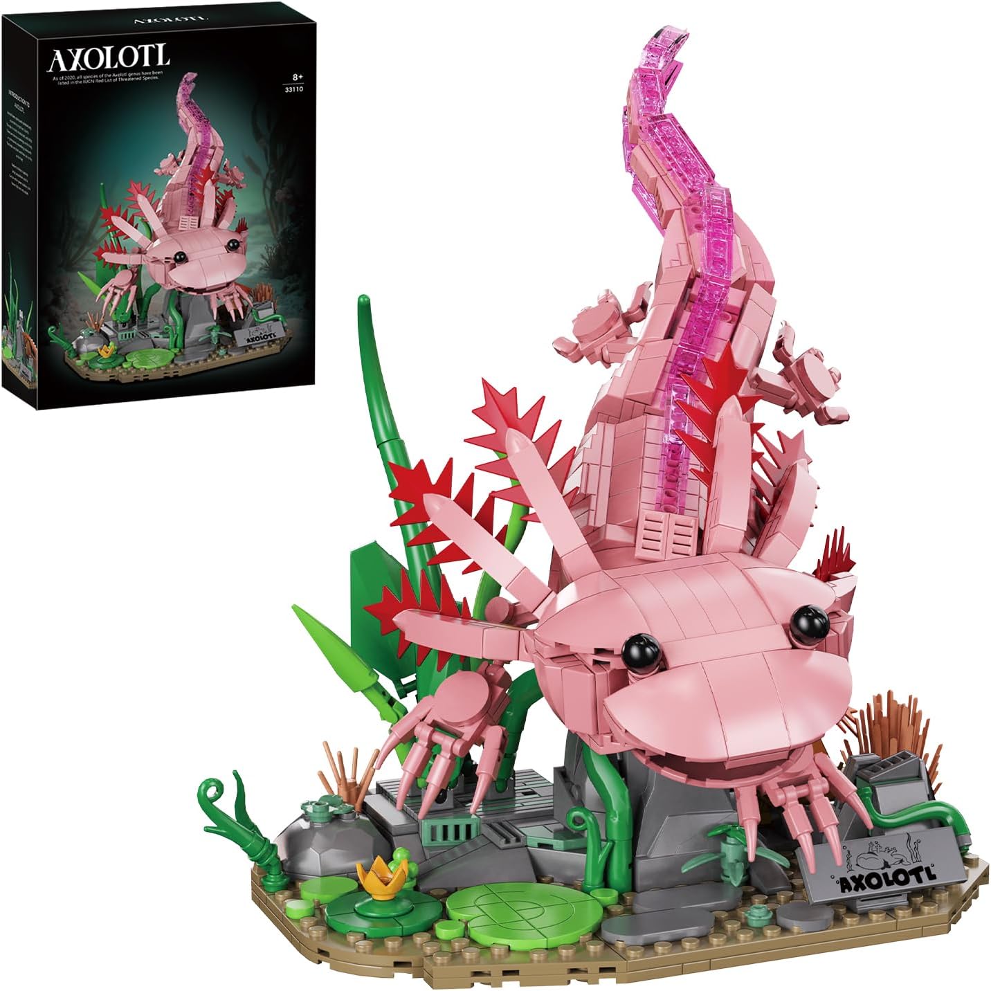 Axolotl Building Set, Compatible with LEGO Animals, 998 PCS Marine Animal Building Kit with Movable Joints & Display Base, STEM Building Toy Gift for Adults & Teens 14+, Creative Gift Desk Decor