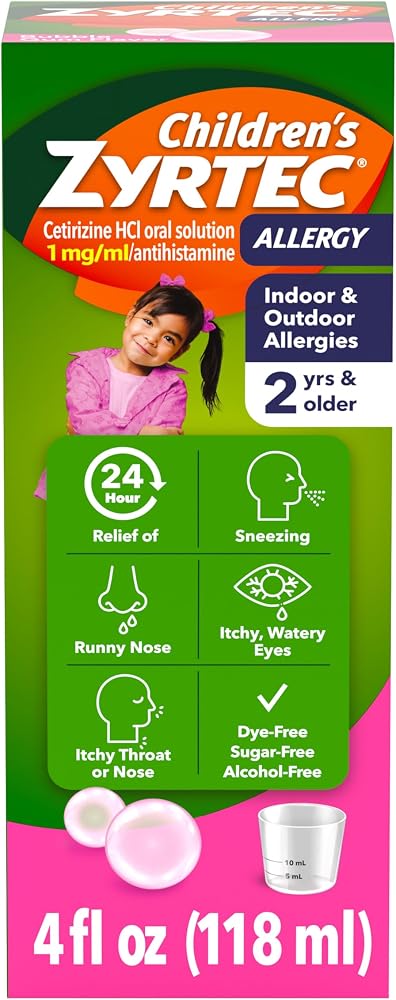 Children's Zyrtec Allergy Relief Syrup Cetirizine HCl, Bubble Gum, 4 fl. oz