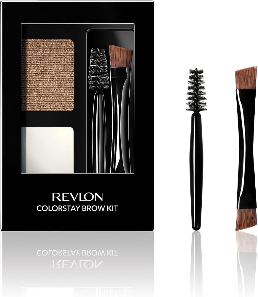 Revlon ColorStay Brow Kit, Includes Longwear Brow Powder, Clear Pomade, Dual-Ended Angled Tip Eyebrow Brush & Spoolie Brush, Blonde (105), 0.08 oz