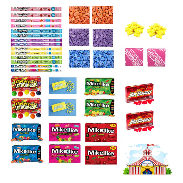 Generic Jumbo Assortment of Laffy Taffy, Now and Later, Chewy Lemonheads, Hot Tamales, and Mike and Ike - 2 Each of Exciting Flavors - Individually Packed - 38 Pack