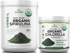 Zazzee USDA Organic Spirulina and Chlorella Powder | Organic Greens Superfood Bundle with Broken Cell Wall Chlorella (6oz) Plus Raw Spirulina Algae (16oz) | Non-GMO Vegan & ISO Lab Tested