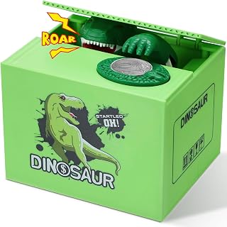 Dinosaur Piggy Bank for Kids Ages 3-5, Automatic Coin Stealing Savings Toy