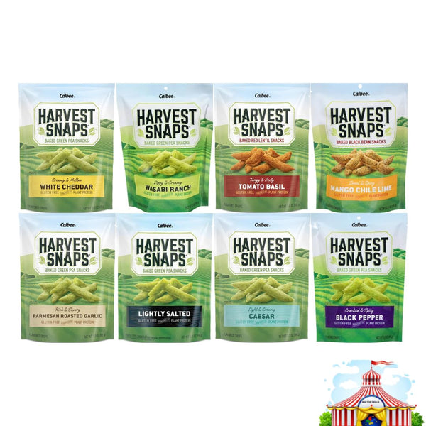 Variety Pack Harvest Snaps Veggie Chips (White Cheddar, Wasabi Ranch, Tomato Basil, Mango Chili Lime, Parmesan Roasted Garlic, Lightly Salted, Caesar, Black Pepper) 8 Pack - Snack Variety for All Occasions