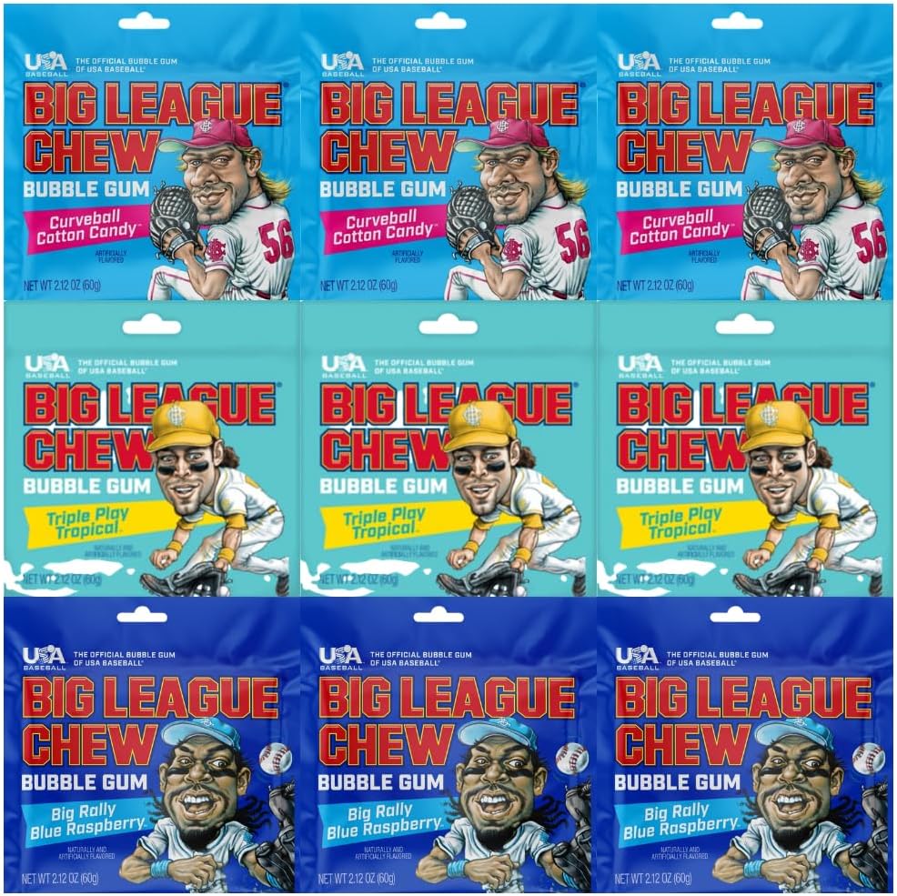 Variety Pack Big League Chew Bubble Gum, Soft Chewing Gum Pouches, Fun Style Bubble Gum, Bulk Pack for Kids & Adults, 9 Count Multipack