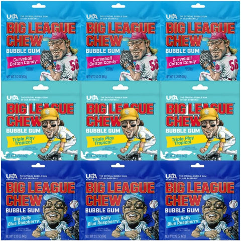 Variety Pack Big League Chew Bubble Gum, Soft Chewing Gum Pouches, Fun Style Bubble Gum, Bulk Pack for Kids & Adults, 9 Count Multipack
