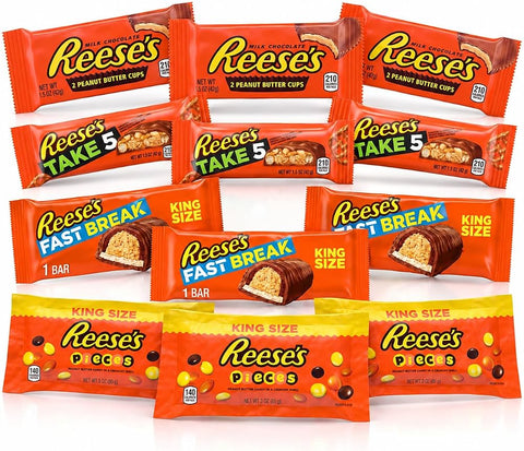 Reese'S Classic Variety 12 Pack, Cups Take 5 Fast Break Pieces | 12 pieces: 3 Peanut Butter Cups 1.5 oz, 3 Take 5 1.5 oz, 3 Fast Break King Size 3.5 oz, 3 Pieces King Size 3 oz.