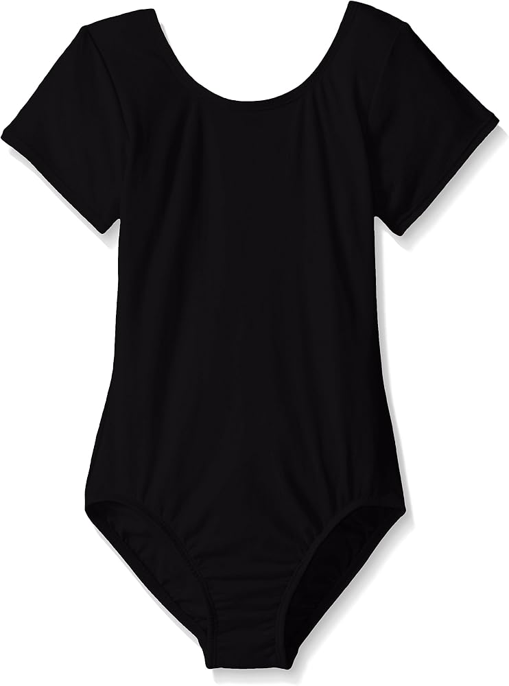 Jacques Moret Big Girls' Dance Short Sleeve Basic Leotard, Black Nylon, Large