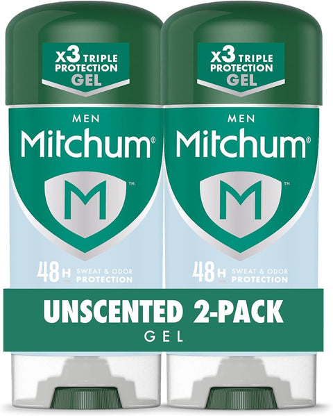 Mitchum Men’s Antiperspirant Deodorant Gel, Unscented, 2 pack