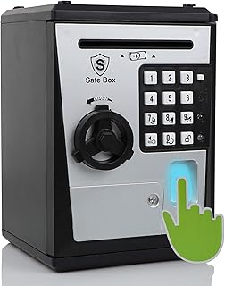 Kids Safe Bank with Fingerprint Password Talking ATM Piggy Bank for Real Money Toy Gift for 5-14 Years Old Boys Girls (Silver/Black)