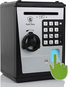 Lyght Mini ATM Savings Bank for Real Money, Electronic Voice Piggy Banks, Fingerprint Password, Kids Safe Box, Cool Stuff Gift for Boys and Girls Silver/Black