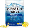 Fish Oil Omega 3 Supplements, 4200 mg Per Serving|240Pcs, 1200 mg EPA + 900 mg DHA Extra Strength for Eye/Brain/Heart Health, Lemon Flavor, No Fishy Aftertaste