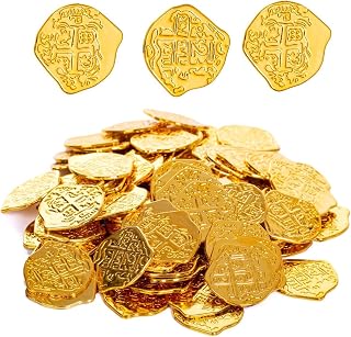 Plastic Gold Pirate Coins Bulk Set of 50 for Treasure Hunt,Novelty Party