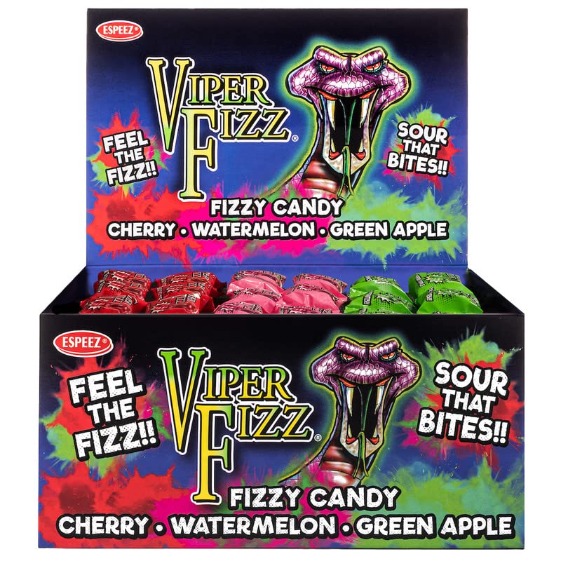 Espeez Viper Fizz - Individually Wrapped Sour Hard Candy Variety Pack (48 Pieces, Cherry, Watermelon, Green Apple)